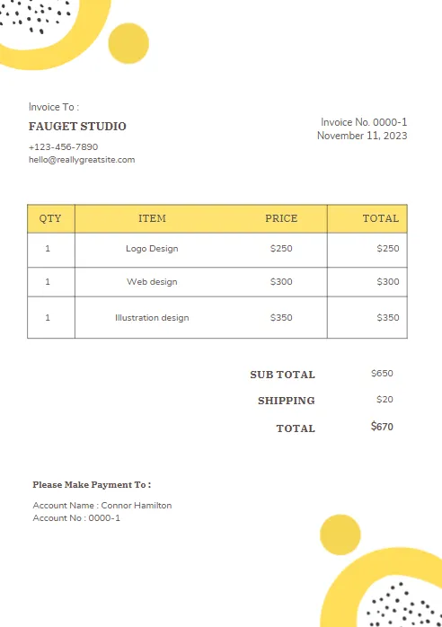 Abstract Yellow Modern Design Invoice