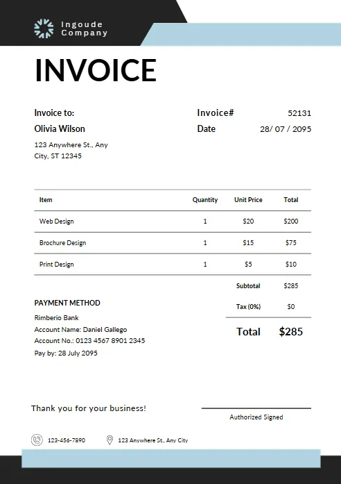 Black White and Blue Corporate Invoice templates
