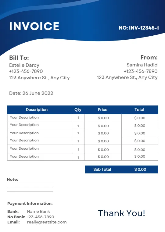 Blue Modern Creative Professional invoice templates probill