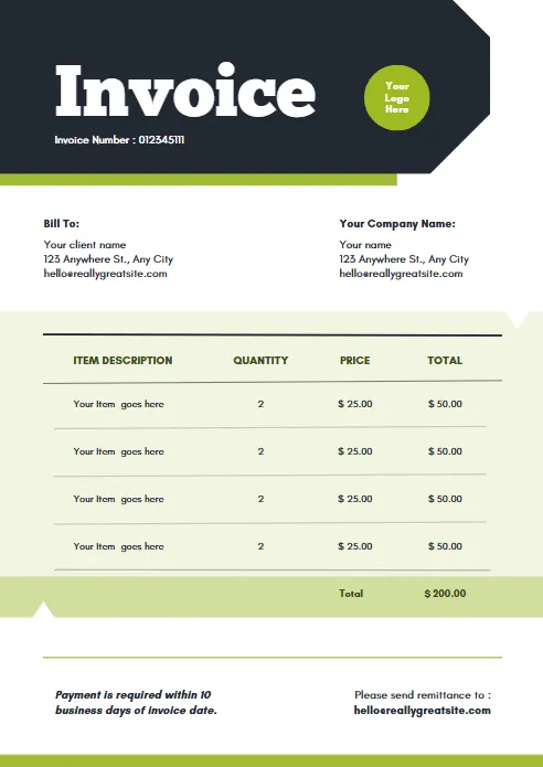 Green Professional Business Invoice Templates