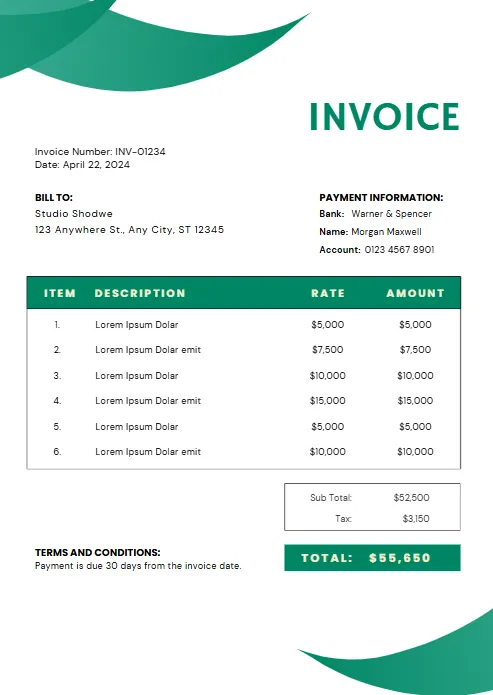 Green and White Modern Corporate Invoice Templates