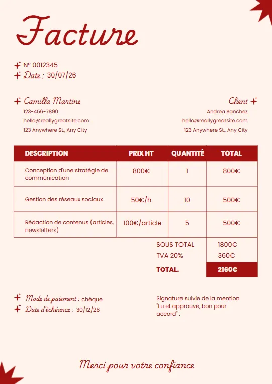 Invoice professionnel minimaliste red