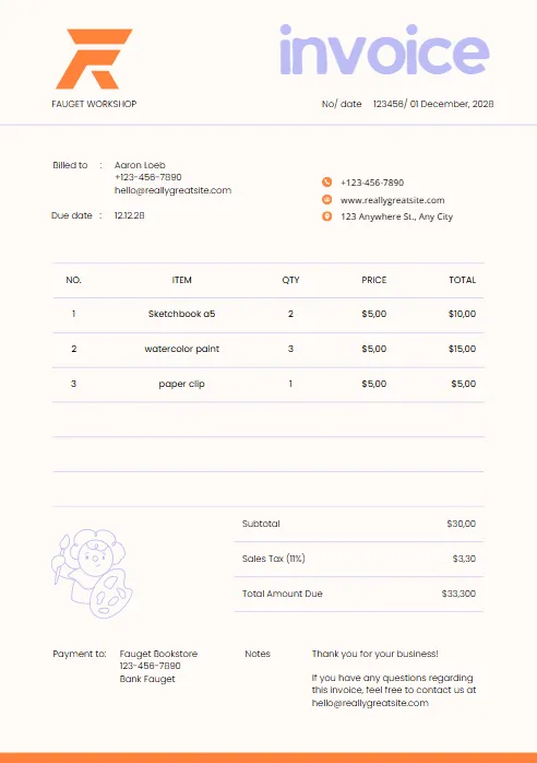 Orange and Purple Minimalist Professional Invoice Templates