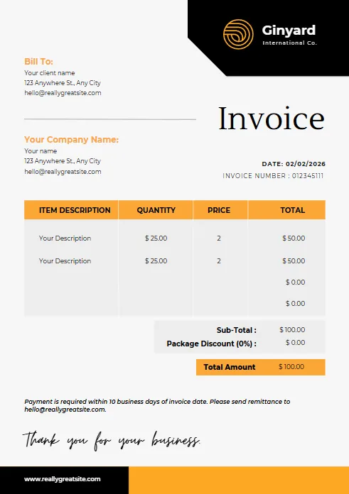 Orange and White Professional Business Invoice Templates