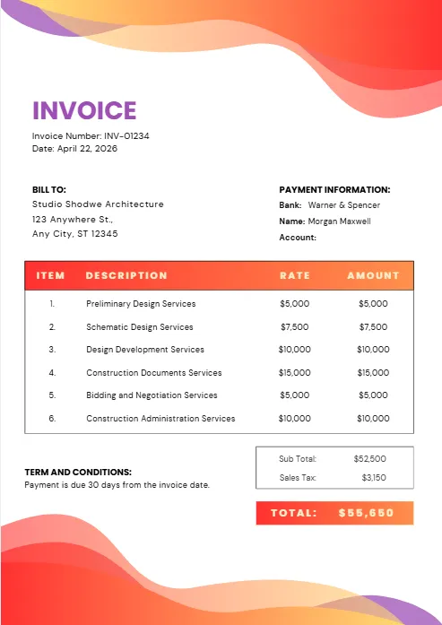 Purple and Orange Modern Invoice templates