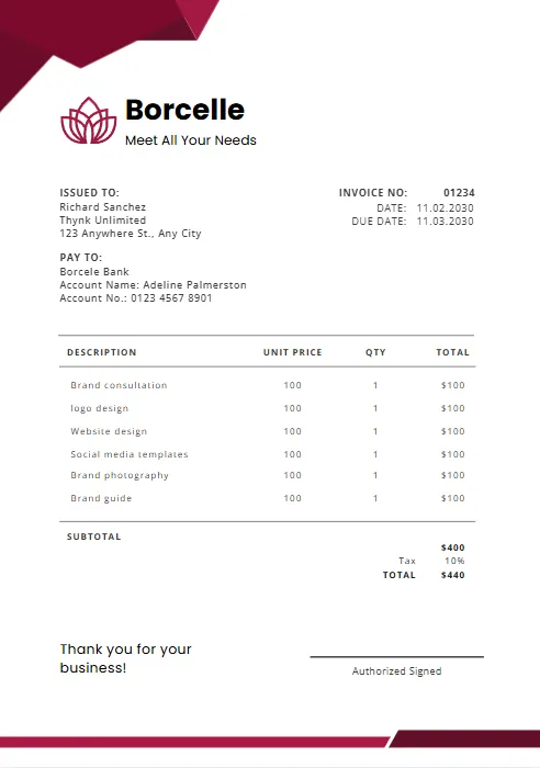 Red and black minimalist business invoice Templates probill