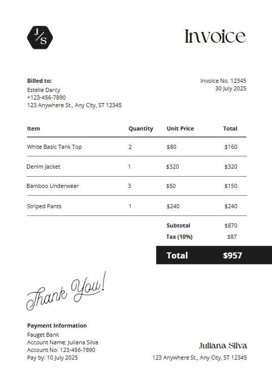 Simple Minimalist Invoice Template probill