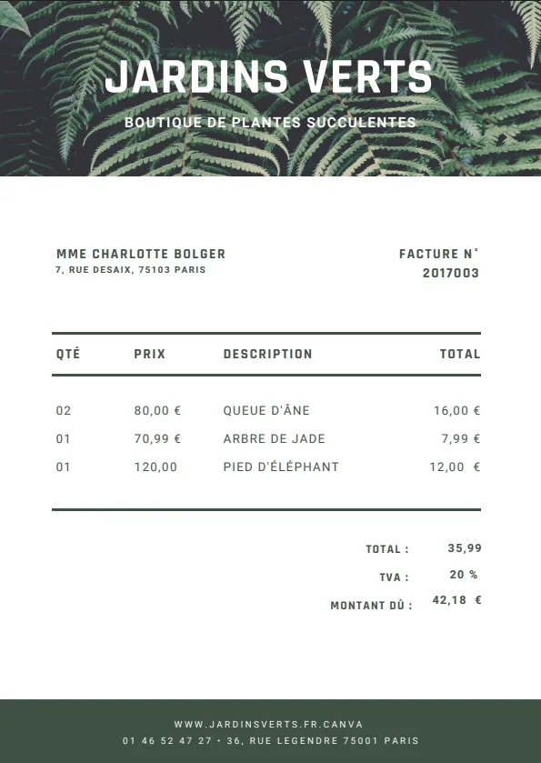 Vert Plante Photo invocie