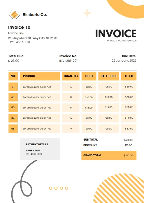 Yellow and Black Generic Service Invoice Templates