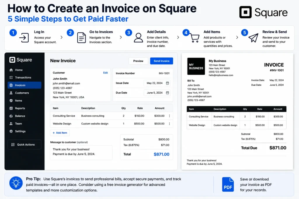 How to Create an Invoice on Square steps