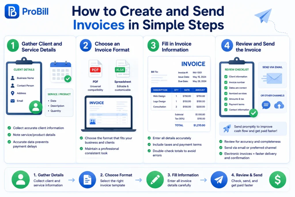 create and send invoices steps