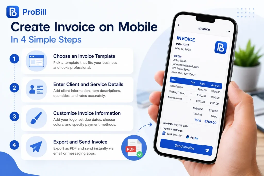 create invoice on mobile steps