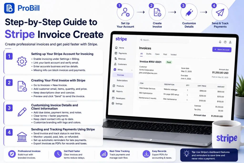 create invoice stripe steps