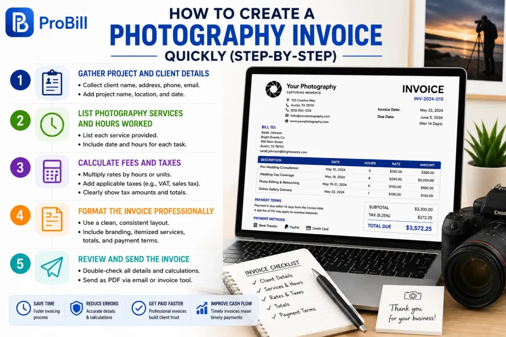 how to create a photography invoice steps
