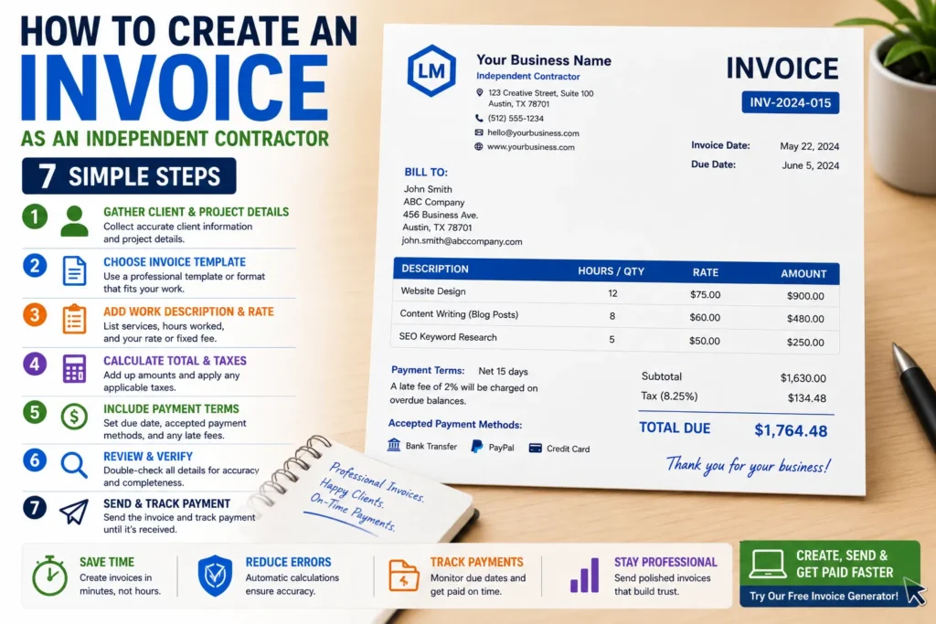 how to create an invoice as an independent contractor steps