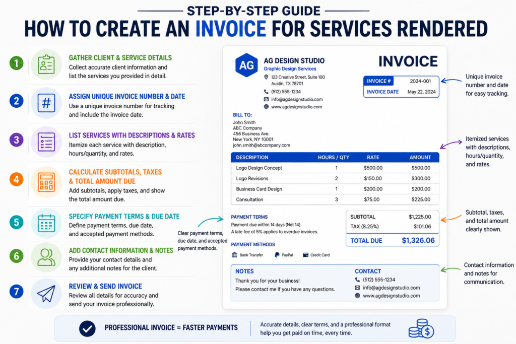 how to create an invoice for services steps