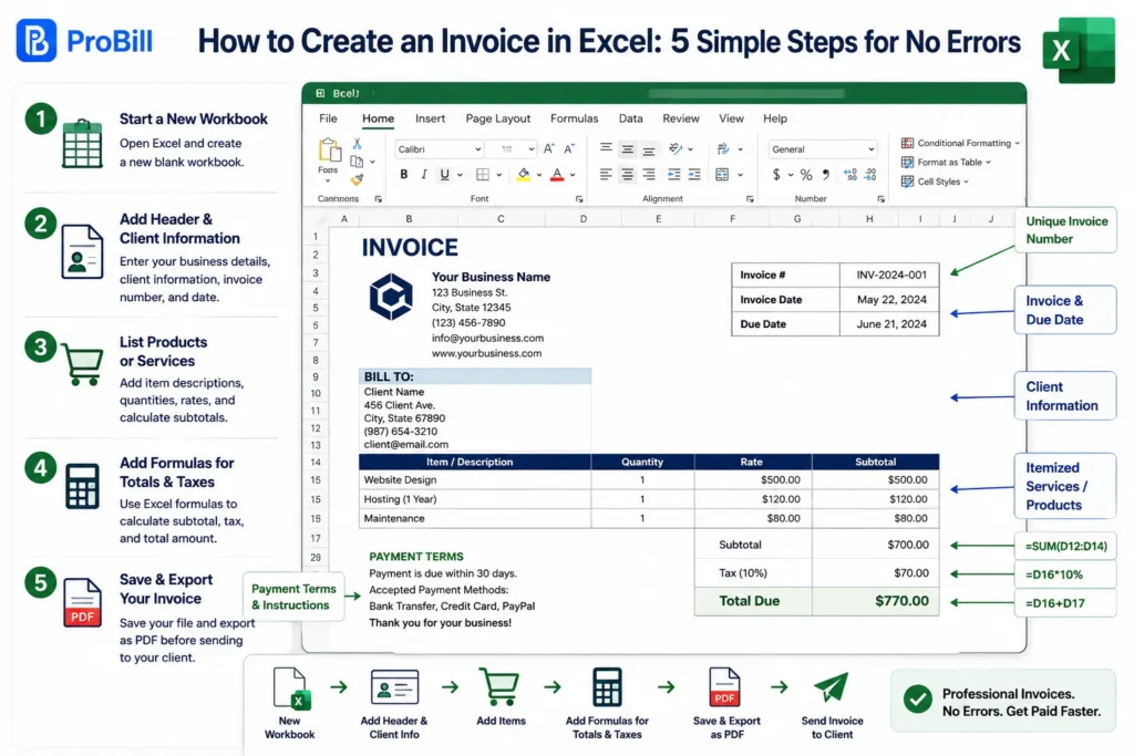 how to create an invoice in excel steps