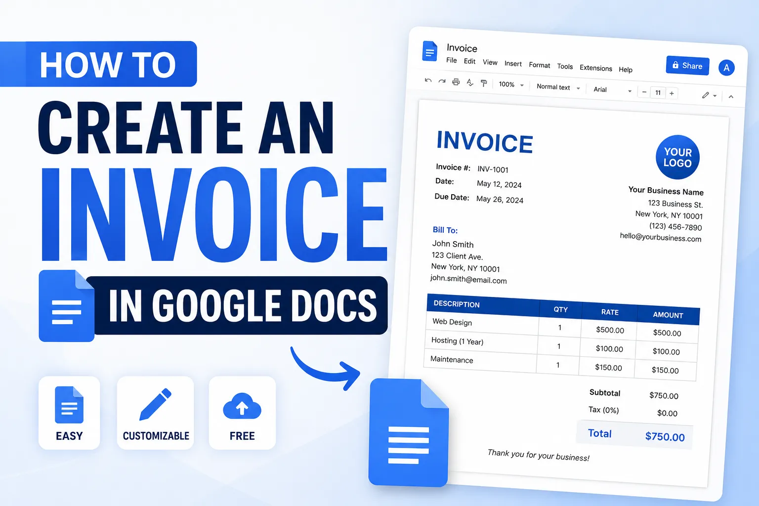 how to create an invoice in google docs