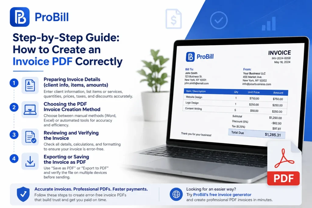 how to create an invoice pdf stepss