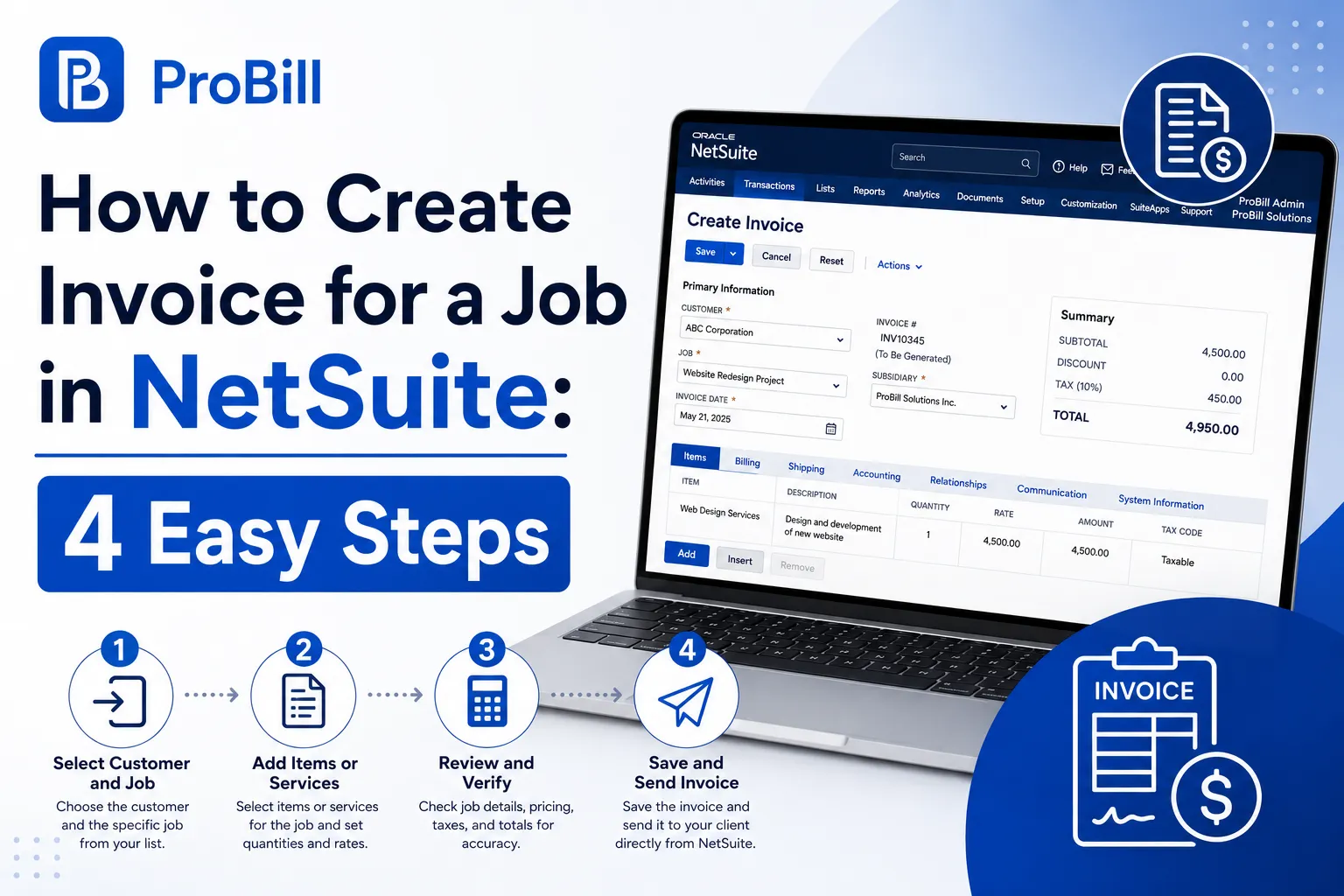 how to create invoice for a job in netsuite