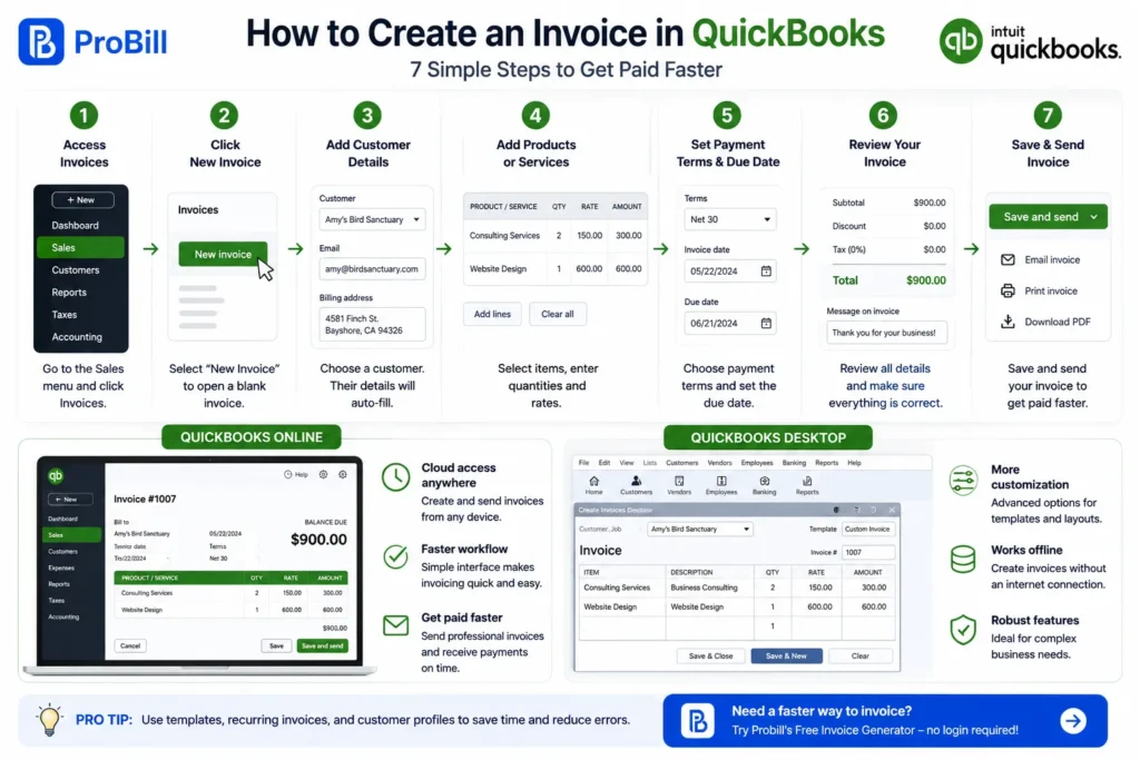 how to create invoice in quickbooks steps