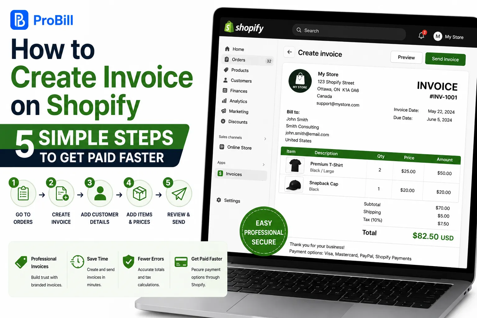 how to create invoice on shopify steps