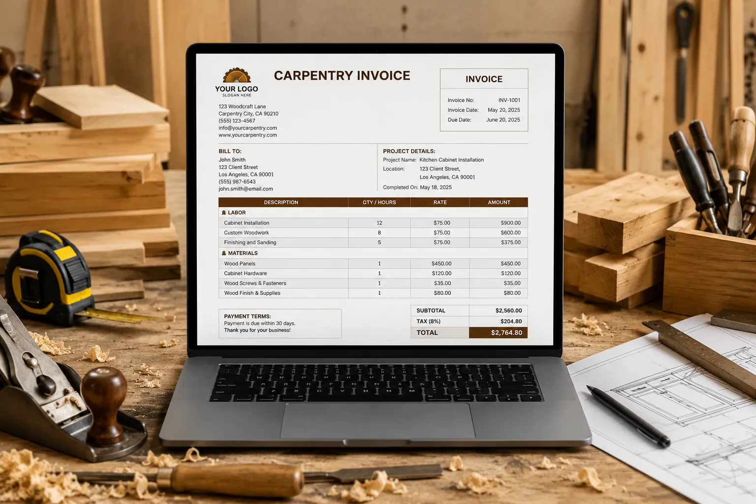 carpentry invoice templates
