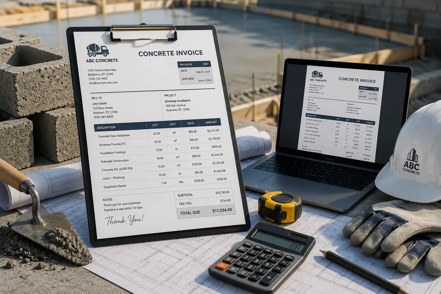 concrete invoice template