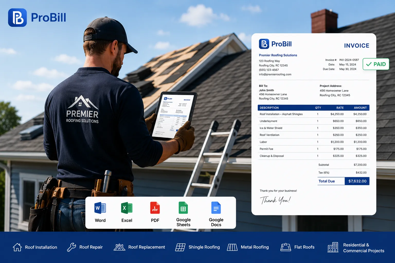 roofing invoice template