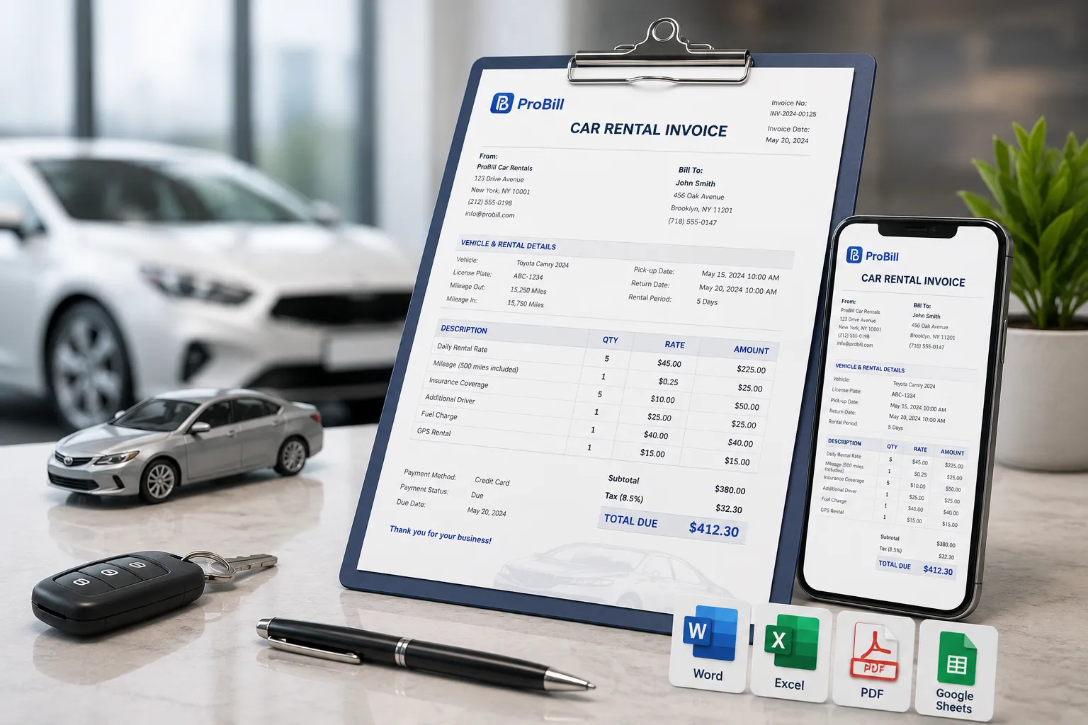 car rental invoice template
