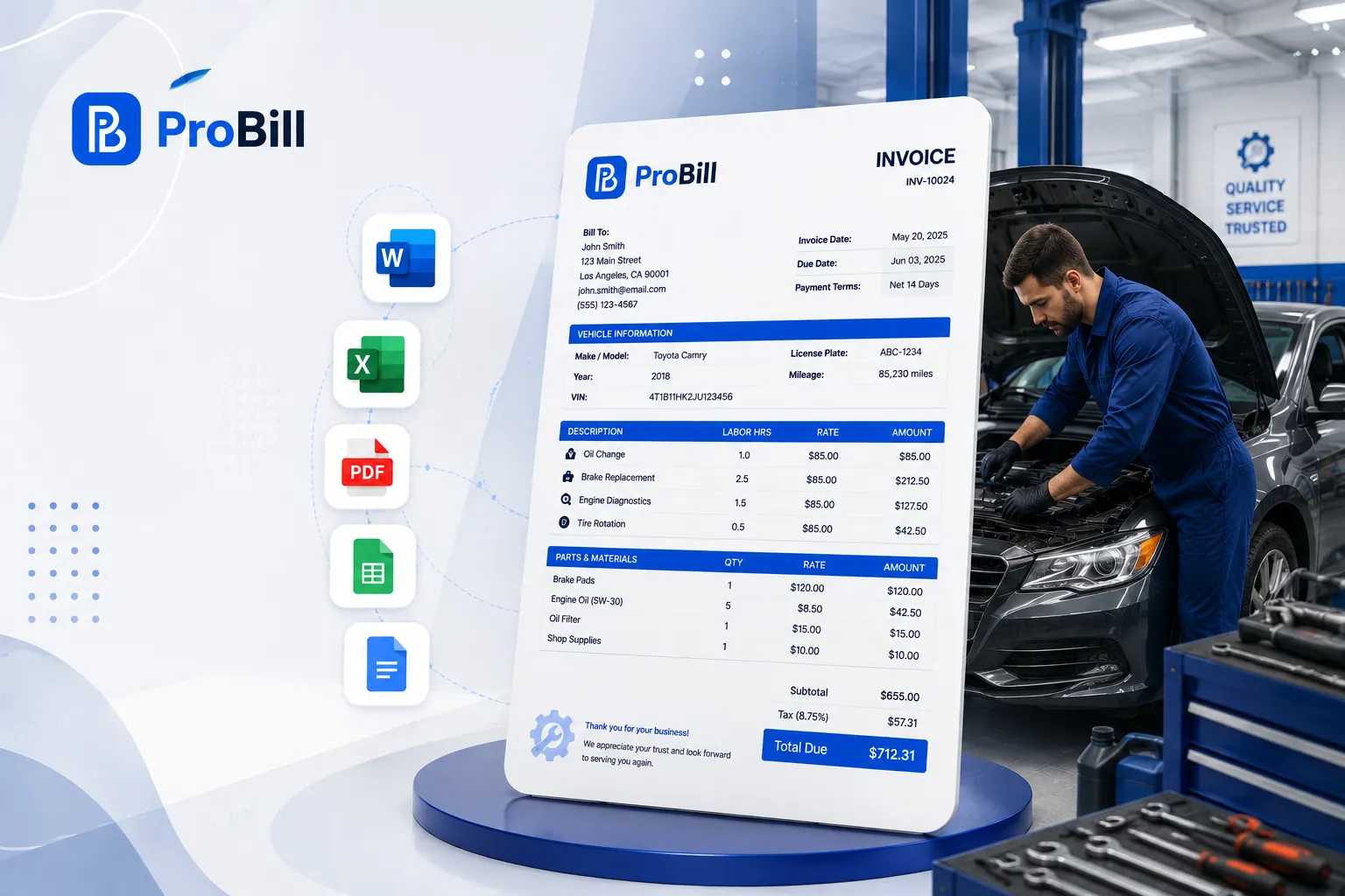 mechanic invoice template
