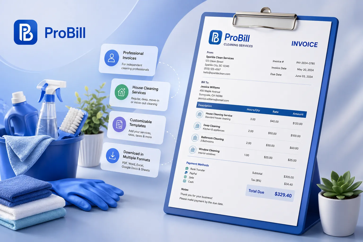 self employed cleaner invoice template