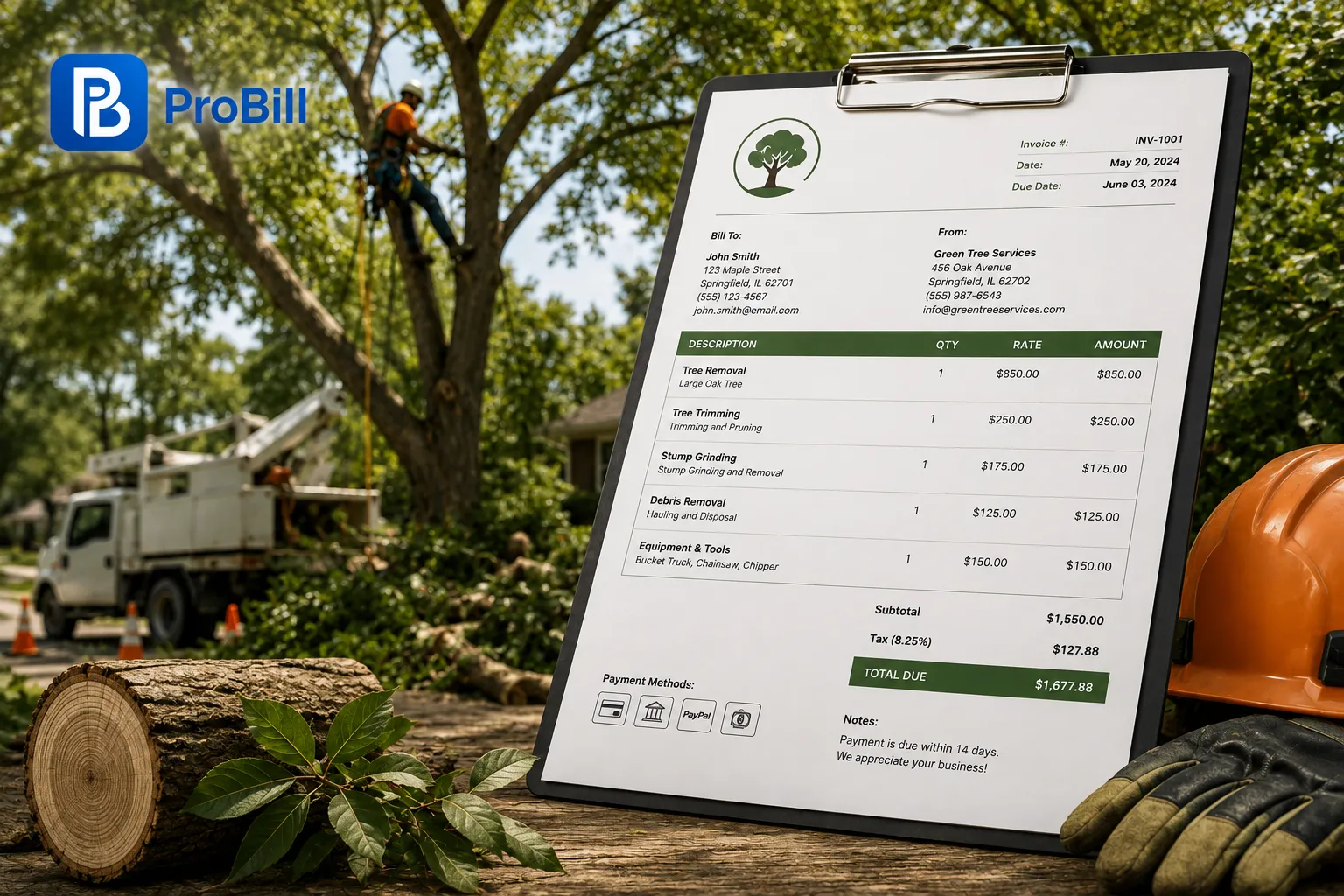 tree removal invoice template