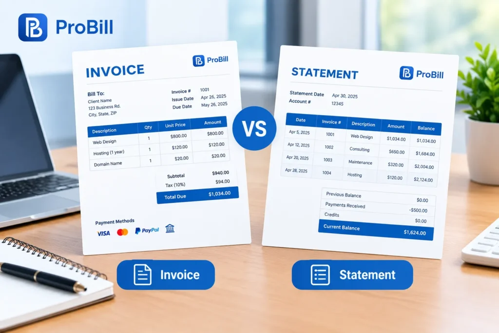 difference between invoice and statement