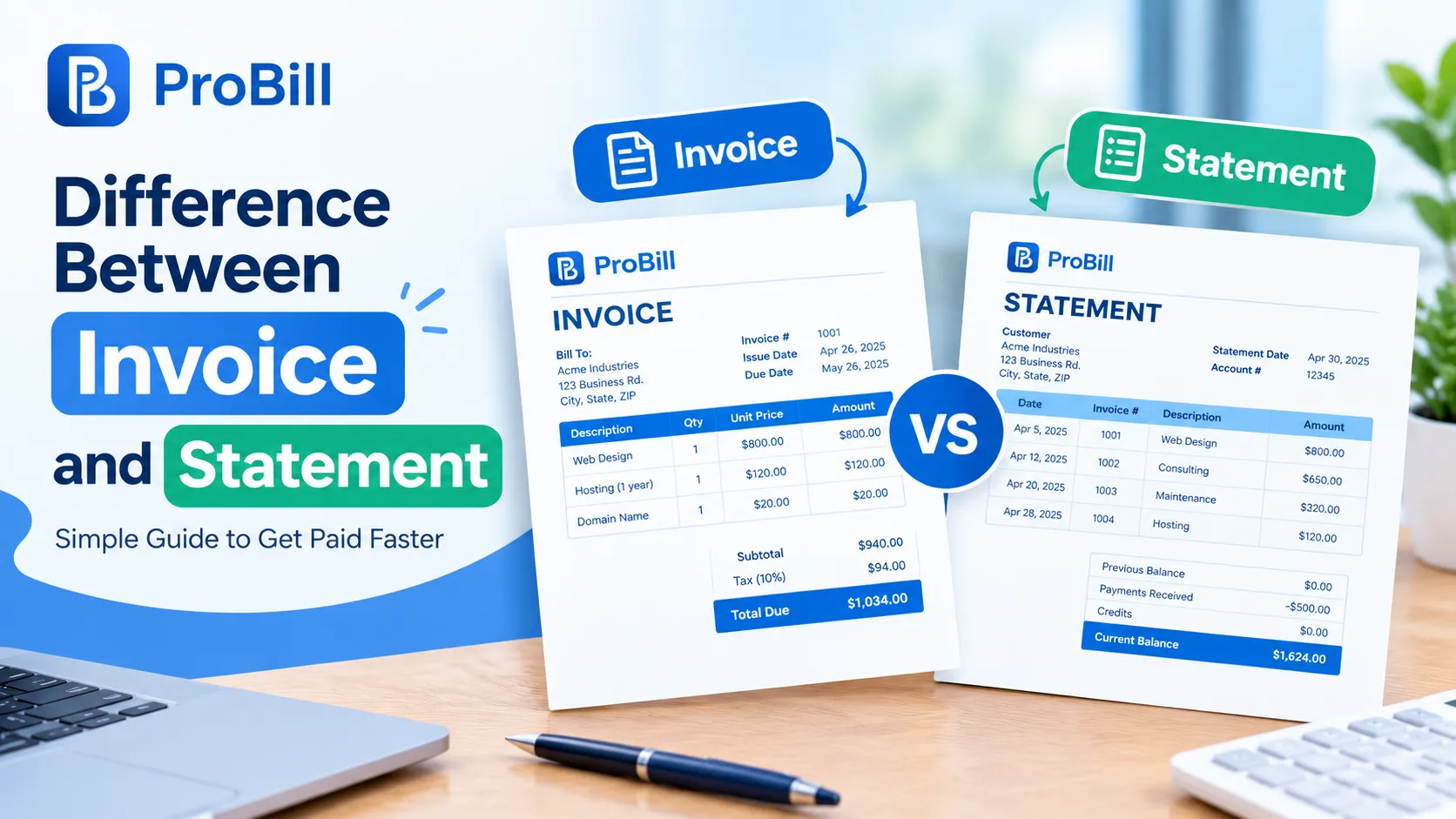 difference between invoice and statement